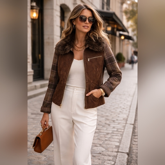 Ralph Lauren Jackets & Blazers - Ralph Lauren Suede Jacket – Fur Collar – Size 14 .pit To Pit 22" Lenght 26"